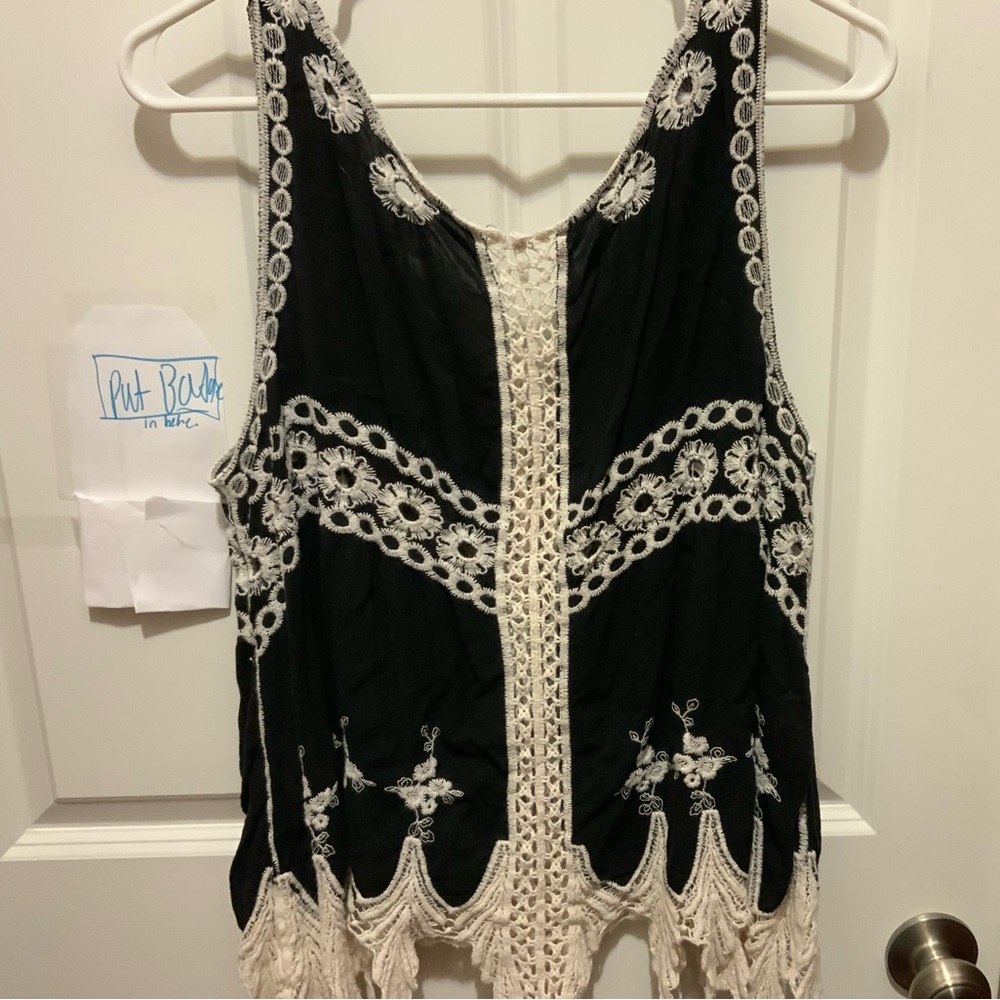 Black tank top with embroidered embellishment